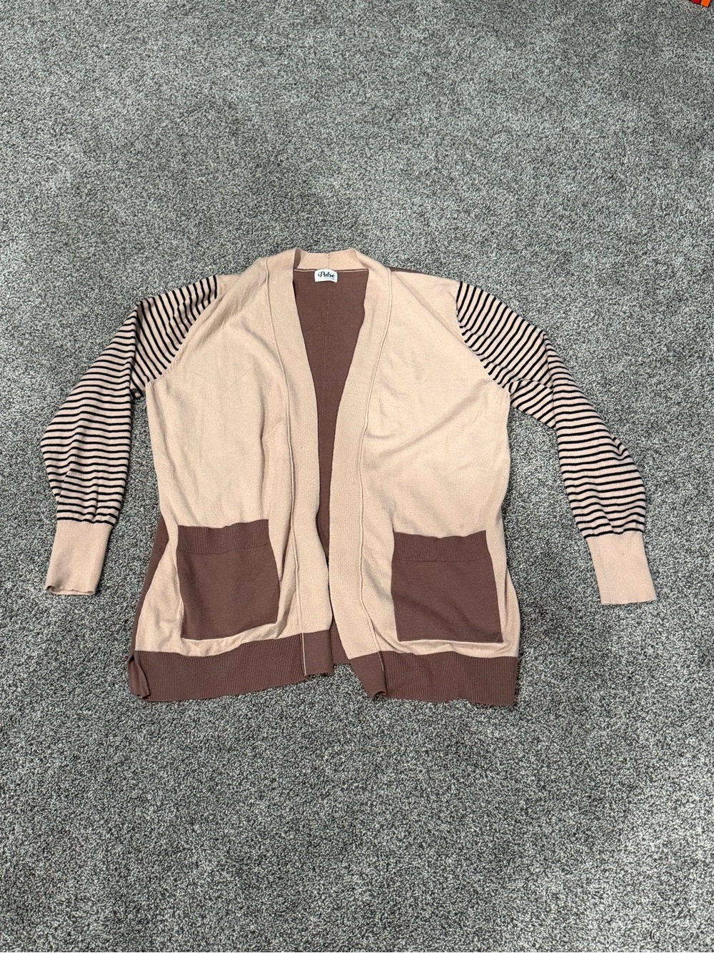 Pulse Women's Two-Tone Open Front Cardigan Sweater - Tan Beige. Size XL
